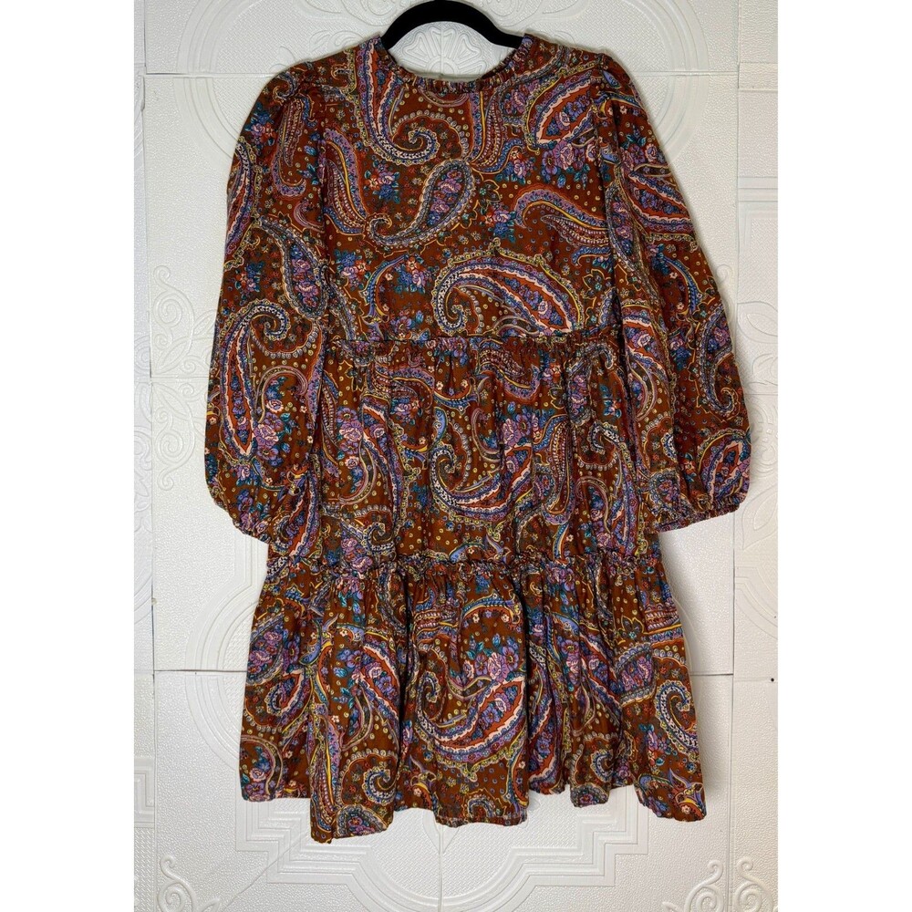 ANA Dress M Brown Paisley Tiered Ruffle Peasant Keyhole Back Hippie SKU 154 - Picture 6 of 10